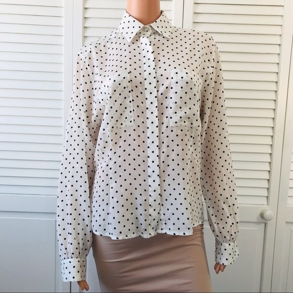 JH COLLECTIBLES White Black Sheer Polka Dot Button Down Blouse Size 8 - Picture 1 of 7